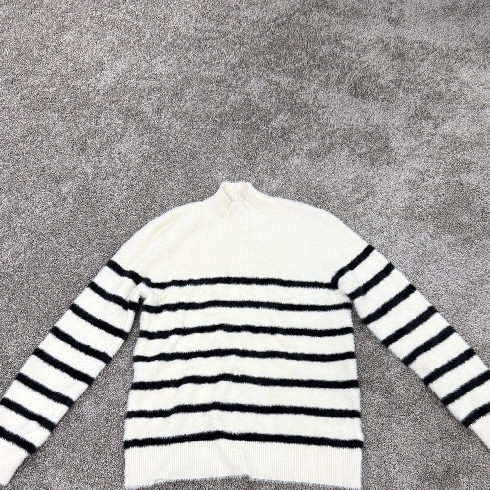 Bailey 44 Black and White Striped Turtleneck Sweater